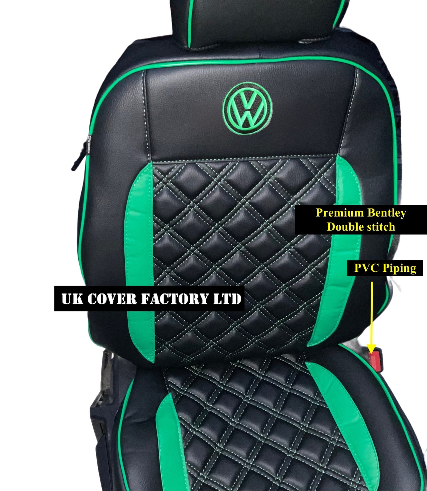 Van Seat Covers For VW Transporter T7 with VW Logo 11A28VW Green with Piping