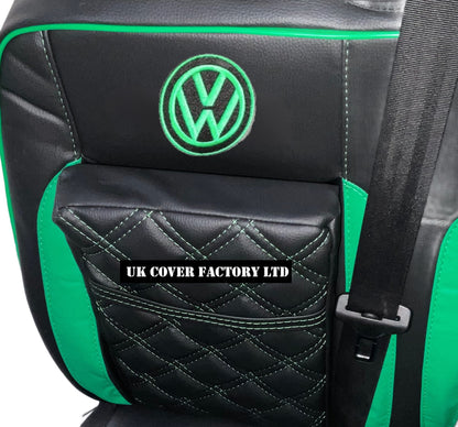 Van Seat Covers For VW Transporter T7 with VW Logo 11A28VW Green with Piping