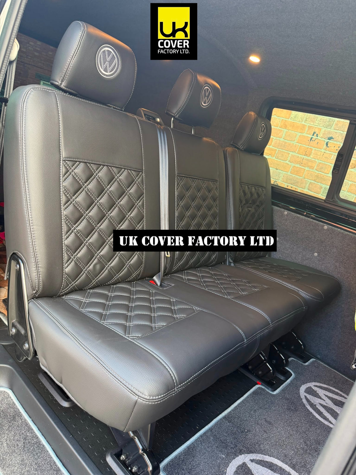Van Seat Covers For VW Transporter Kombi Made with Logo 11A1VW Grey dual logo on Headrest