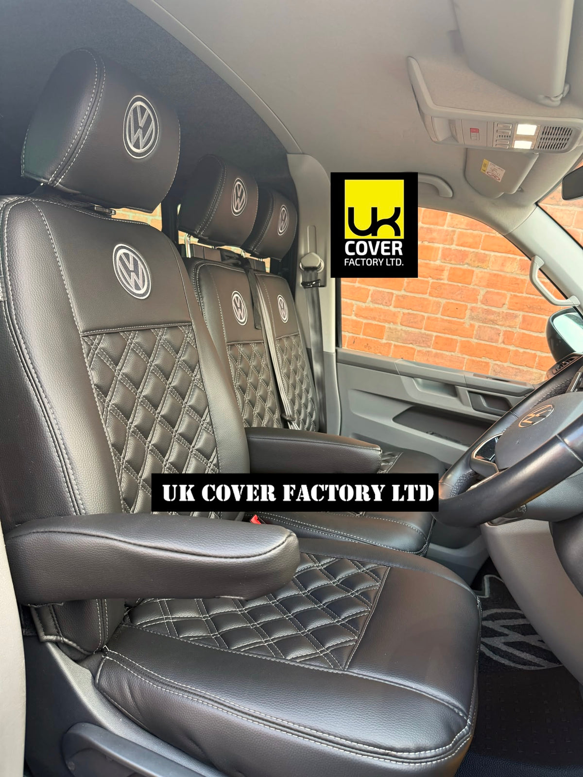 Van Seat Covers For VW Transporter Kombi Made with Logo 11A1VW Grey dual logo