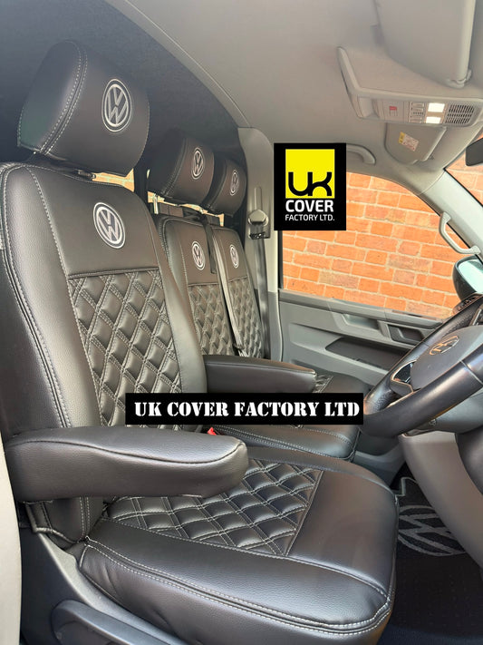 Van Seat Covers For VW Transporter Kombi Made with Logo 11A1VW Grey dual logo