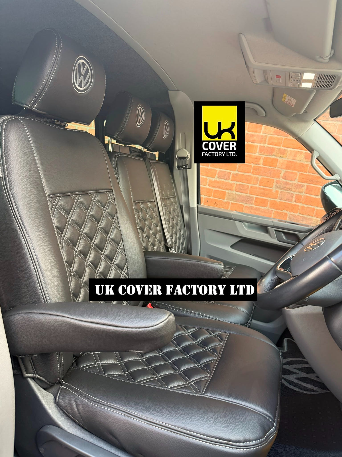 Van Seat Covers For VW Transporter Kombi Made with Logo 11A1VW Grey dual logo on Headrest
