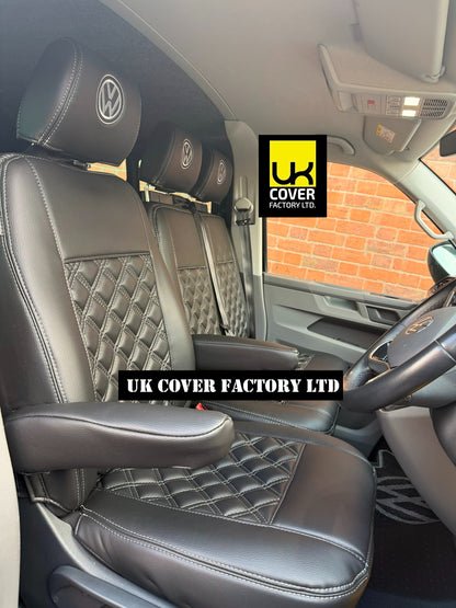Van Seat Covers For VW Transporter Kombi Made with Logo 11A1VW Grey dual logo on Headrest