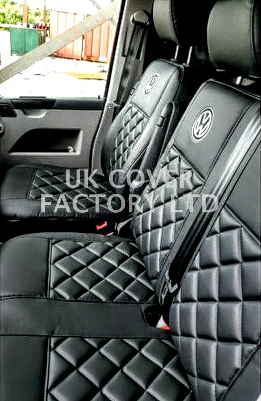 Van Seat Covers For VW Transporter Made with Siver VW  Logo 11A5VW Black