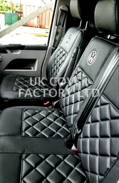 Van Seat Covers For VW Transporter Made with Siver VW  Logo 11A5VW Black