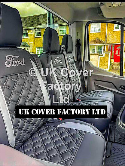 Van Seat Covers For Transit Custom/MK8 Made with Ford Letters 11A21FD Grey Side Inserts