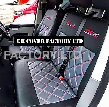 Van Seat Covers For VW Transporter Made with Sportline Logo 11A13SL Red