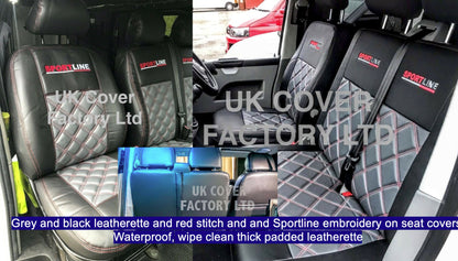 Van Seat Covers For VW Transporter Made with Sportline Logo 11A13SL Red