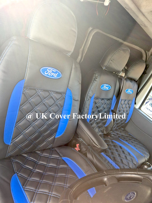 Van Seat Covers For Ford Transit MK6/MK7 Made with Logo 11A24FD© Blue
