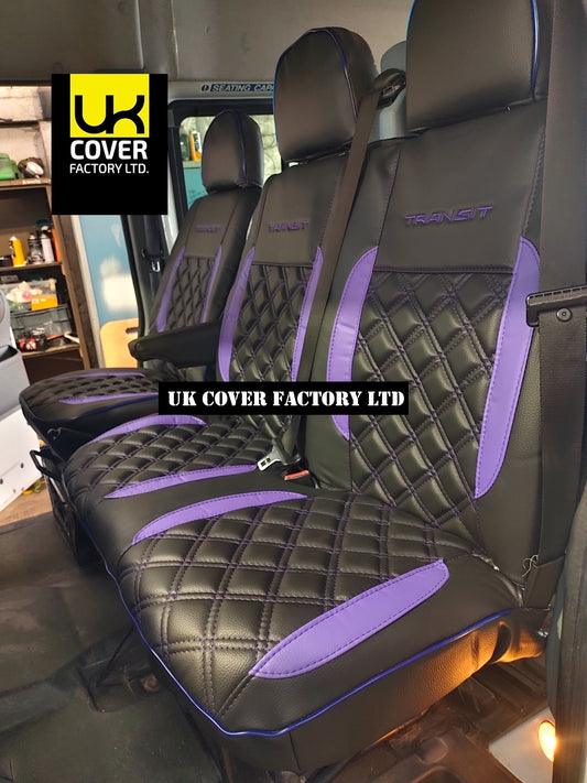 Van Seat Covers For Transit MK6/MK7 Made with Ford Letters 11A33FD Purple Side Inserts