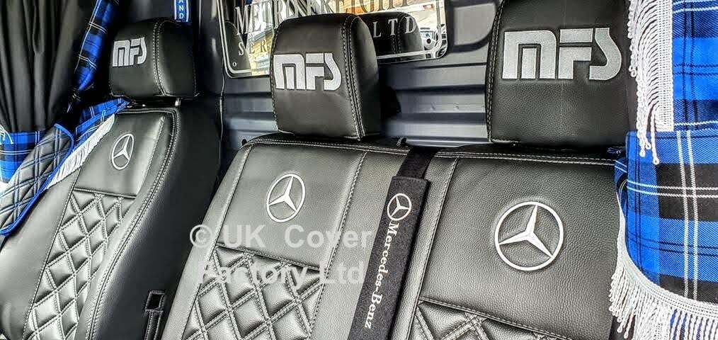 Van Seat Covers For Mercedes Vito 447 Made with Mercedes Logo 11A1MER© Grey Stitch