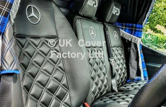 Van Seat Covers For Mercedes Sprinter Made with Mercedes Logo 11A1MER© Grey Stitch