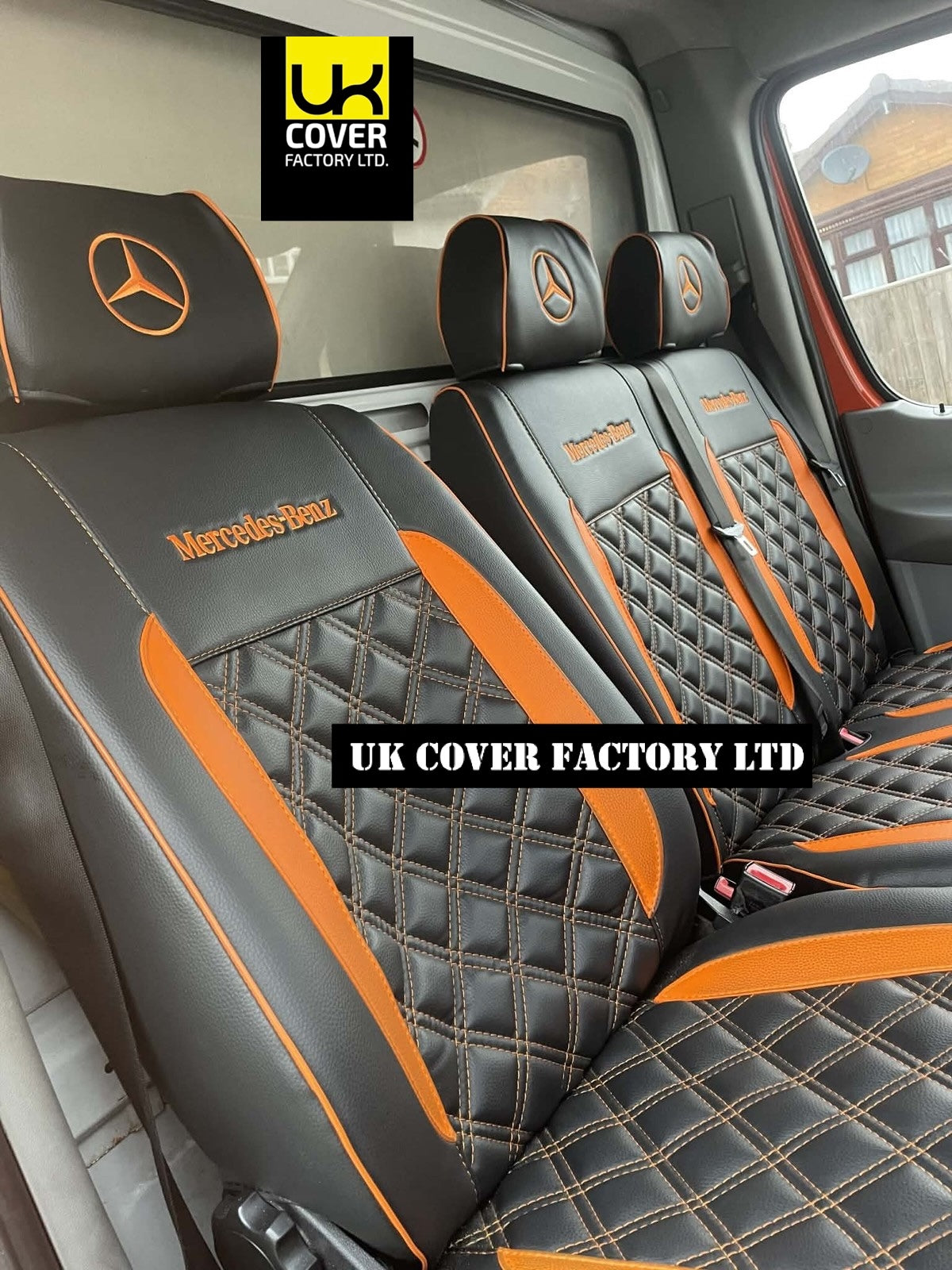 Van Seat Covers For Mercedes Sprinter Made with Dual Logo 11A29MER©MB Orange