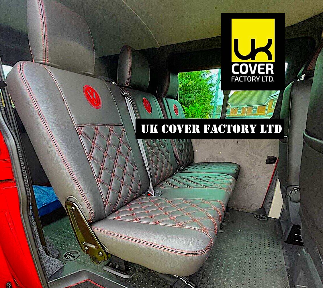 Van Seat Covers For VW Transporter Kombi Made with Logo 11A3VW Red