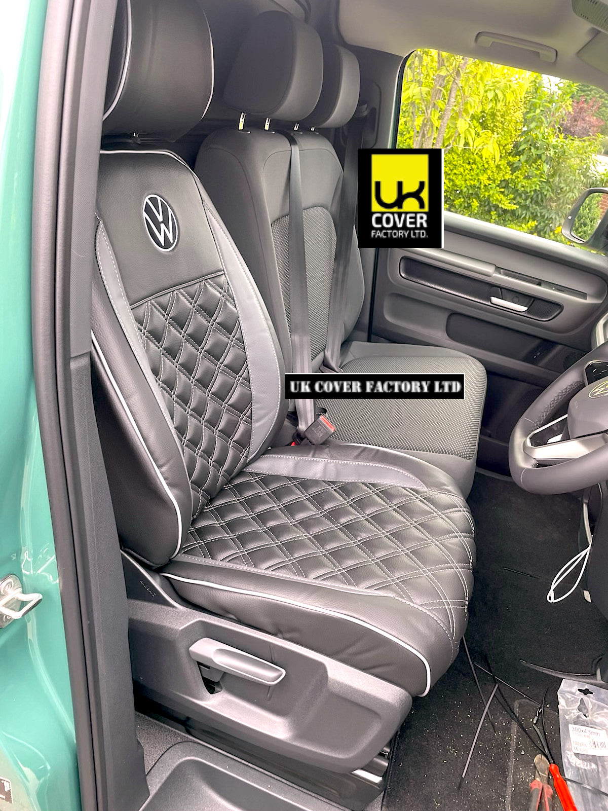Van Seat Covers For VW Transporter Kombi Made with Logo 11A21VW Grey side Inserts