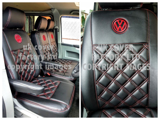 Van Seat Covers For VW Transporter Made with Logo 11A3VW Red