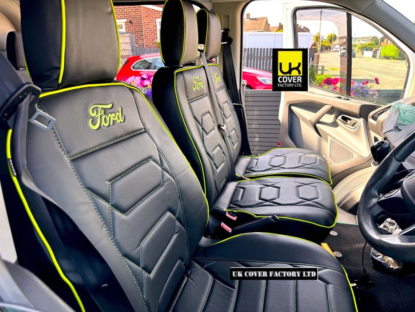 Van Seat Covers For Transit Custom/MK8 Double Cab Made with Ford Letter 11A28FD© Lime green Electron