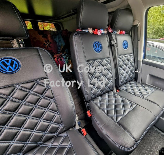 Van Seat Covers For VW Transporter Made with Logo 11A4VW Blue
