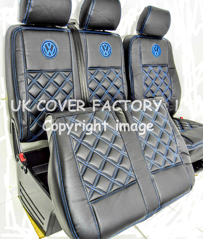 Van Seat Covers For VW Transporter Made with Logo 11A4VW Blue