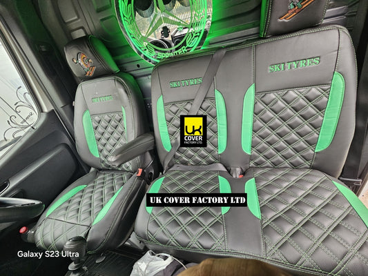 Van Seat Covers For Mercedes Sprinter Made with Bespoke Logo 11A28MB Emerald Green