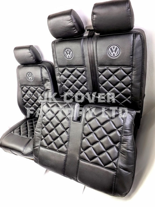 Van Seat Covers For VW Transporter T6 Made with Logo 11A5VWRS Black