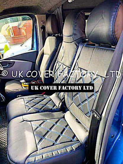 Van Seat Covers For Renault Master No Logo 11A4 Blue Stitch