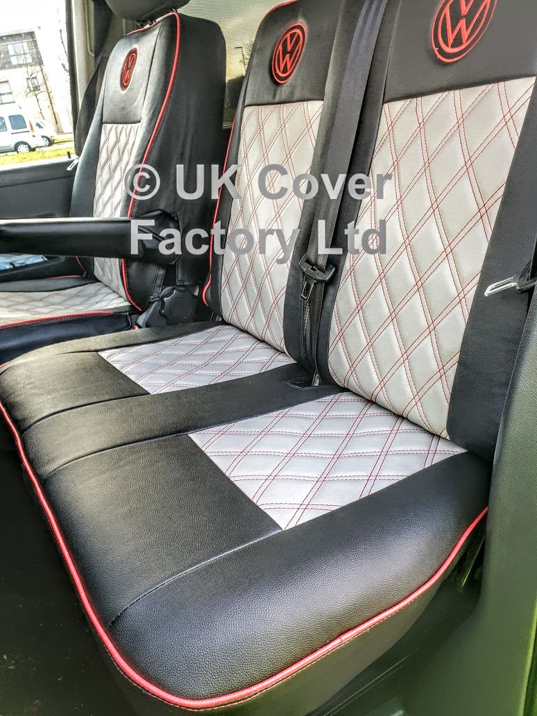 Van Seat Covers For VW TransporterT5/T6 with Logo & Piping 11A2VW Red