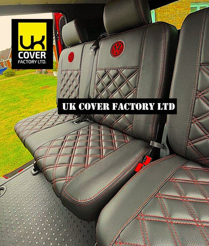 Van Seat Covers For VW Transporter Kombi Made with Logo 11A3VW Red