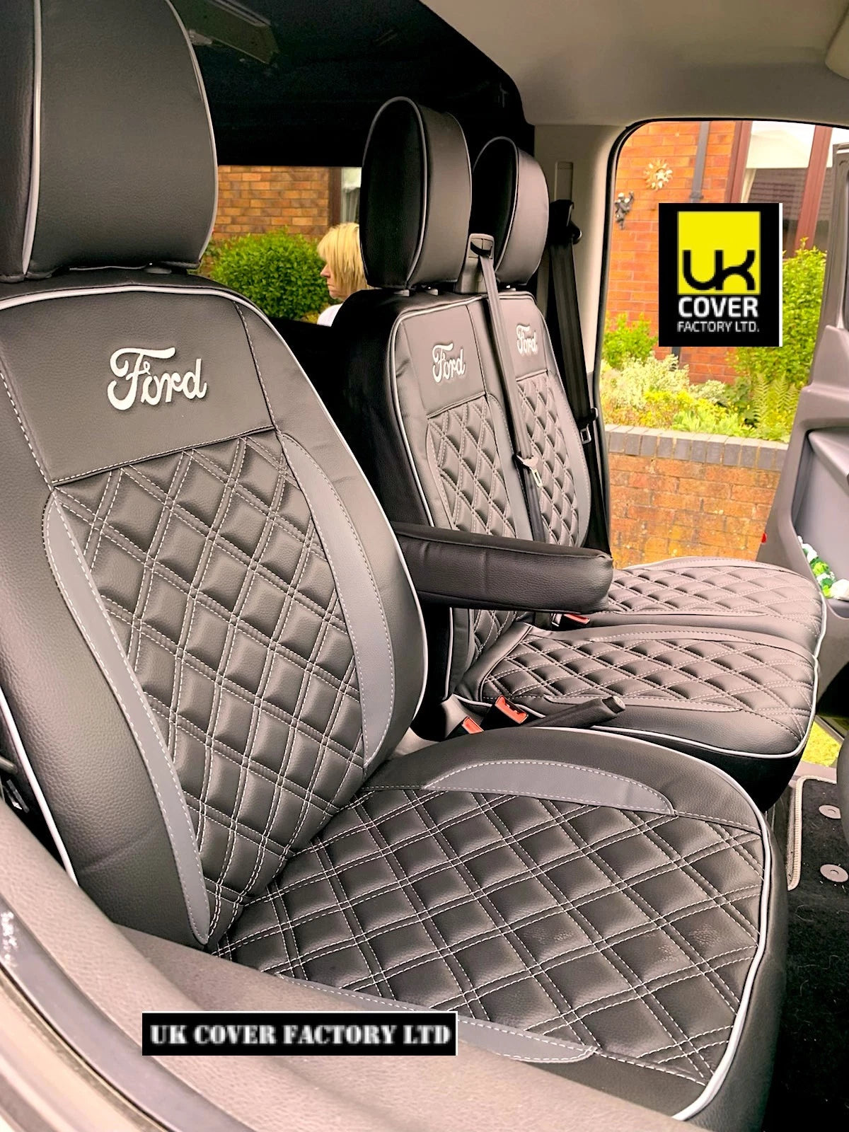 Van Seat Covers For Transit MK6/MK7 Made with Ford Letters & Piping 11A21FD Grey Side Inserts