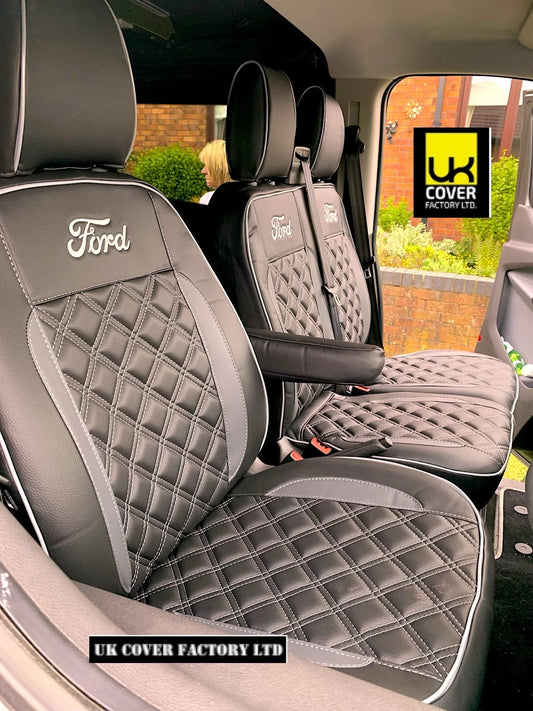 Van Seat Covers For Transit MK6/MK7 Made with Ford Letters & Piping 11A21FD Grey Side Inserts