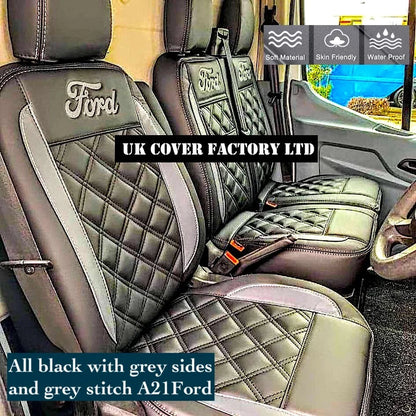 Van Seat Covers For Transit Custom/MK8 Double Cab Made with Ford Letters 11A21FD Grey Side Inserts