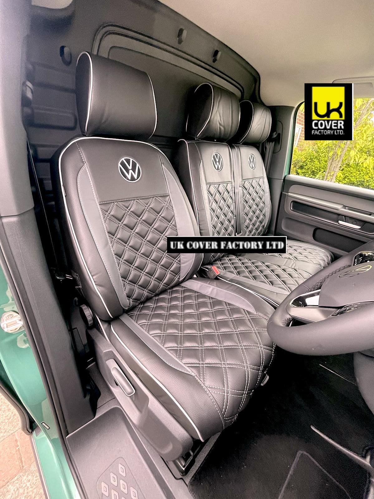 Van Seat Covers For VW Transporter Kombi Made with Logo 11A21VW Grey side Inserts