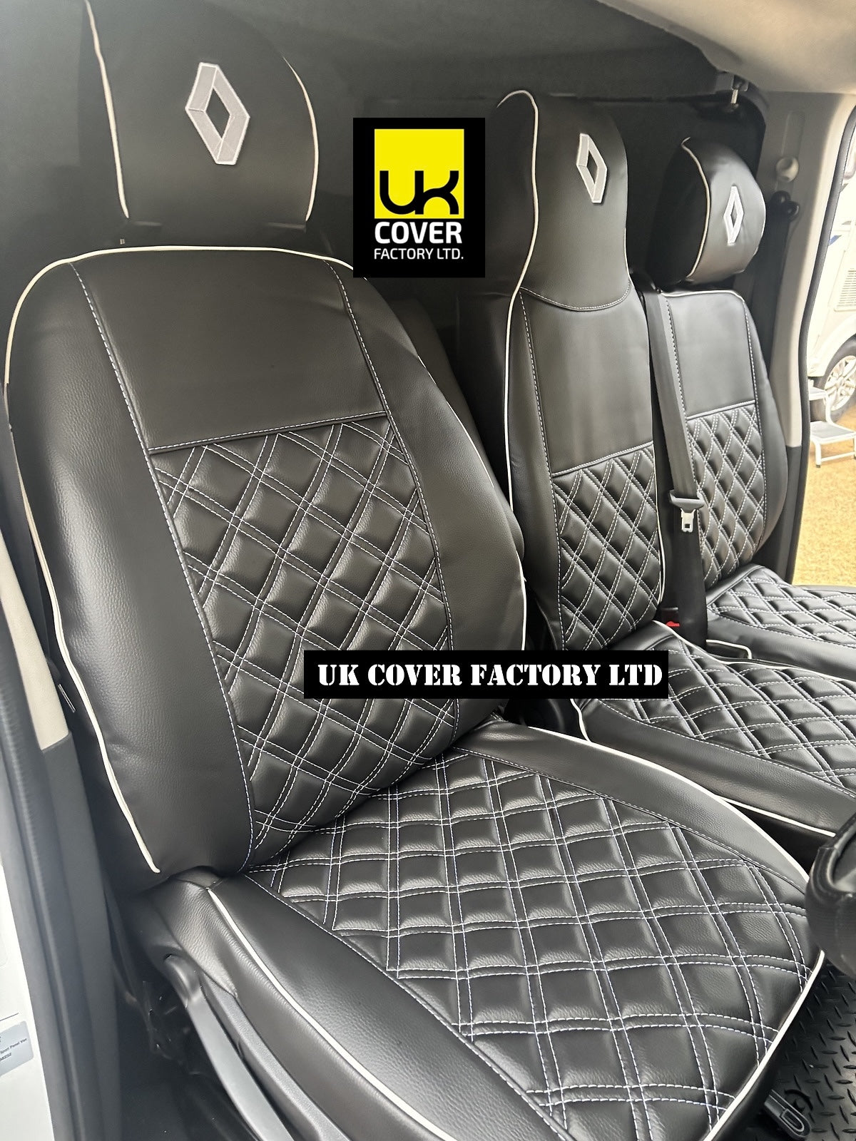 Van Seat Covers For Renault Trafic Made with Logo & Piping 11A1RNPP© Grey