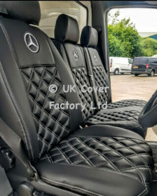 Van Seat Covers For Mercedes Vito 447 Made with Mercedes Logo 11A1MER© Grey Stitch
