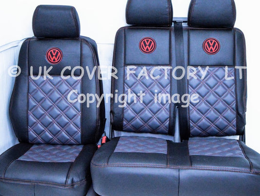 Van Seat Covers For VW ID Buzz Made with Logo 11A7VW Grey & Black with Red Stitch