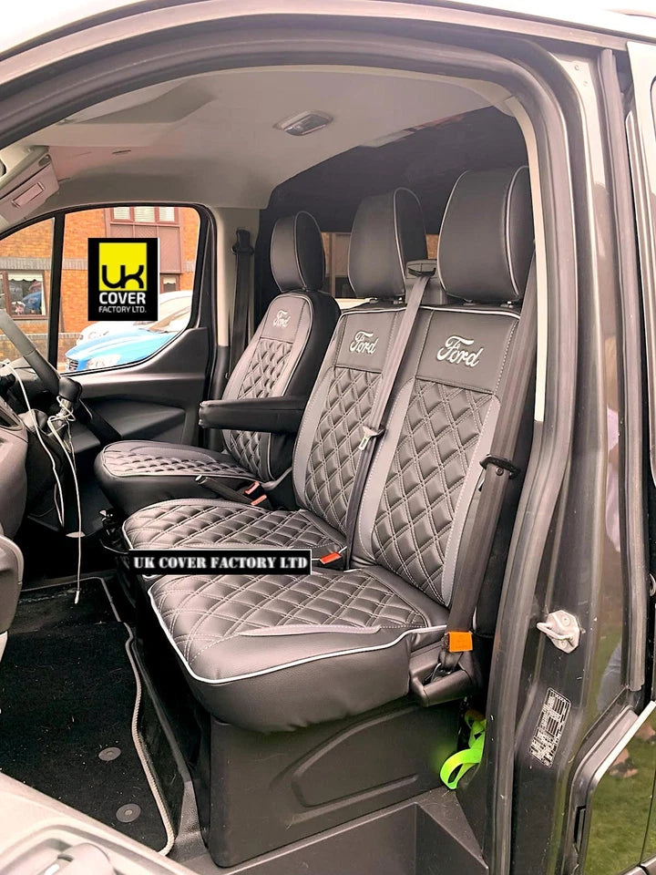 Van Seat Covers For Transit MK6/MK7 Made with Ford Letters & Piping 11A21FD Grey Side Inserts