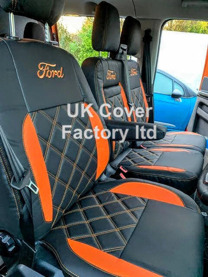 Van Seat Covers For Transit Custom/MK8 Made with Ford Letters & Piping 11A29FD ORANGE