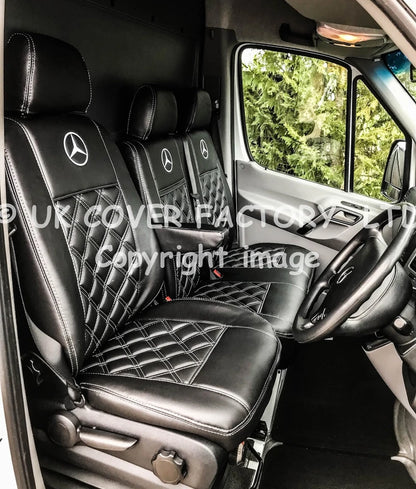 Van Seat Covers For Mercedes Sprinter Made with Mercedes Logo 11A1MER© Grey Stitch