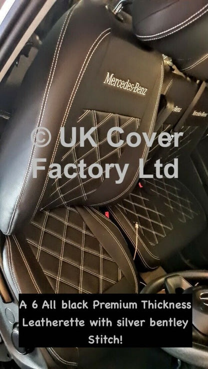 Van Seat Covers For Mercedes Vito 447 Made with Mercedes Logo 11A6MB White/Silver Stitch