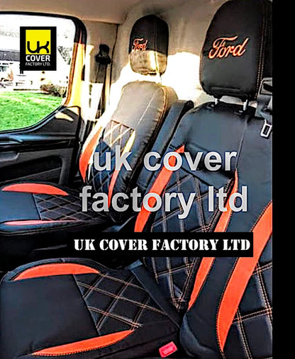 Van Seat Covers For Transit Custom/MK8 Made with Ford Letters & Piping 11A29FD ORANGE
