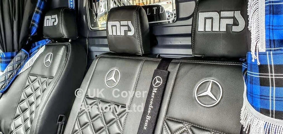Van Seat Covers For Mercedes Sprinter Made with Mercedes Logo 11A1MER© Grey Stitch