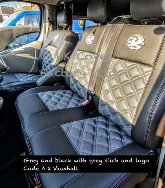 Van Seat Covers For Vauxhall Vivaro Made with Logo 11A2VX© Grey