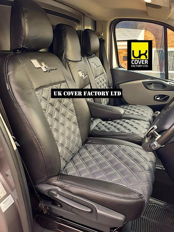 Van Seat Covers For Renault Trafic Made with Logo 11A2RSP Black & Grey