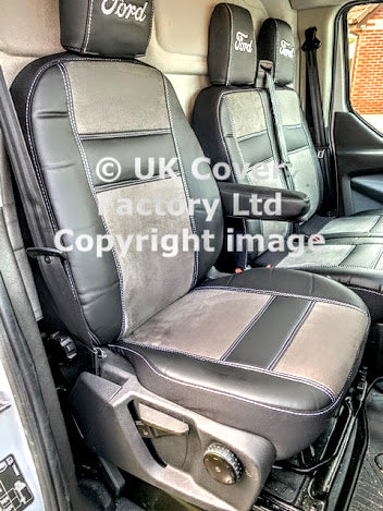 Van Seat Covers For Transit Custom/MK8 Made with Ford Letters on Headrest 11X70FD Grey Alcantara